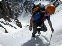 Andy Leach - Topping out of Grand Central Couloir on Nokhu Crags.
