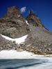View of Shoshoni Peak from an unnamed tarn below Isabelle Glacier....